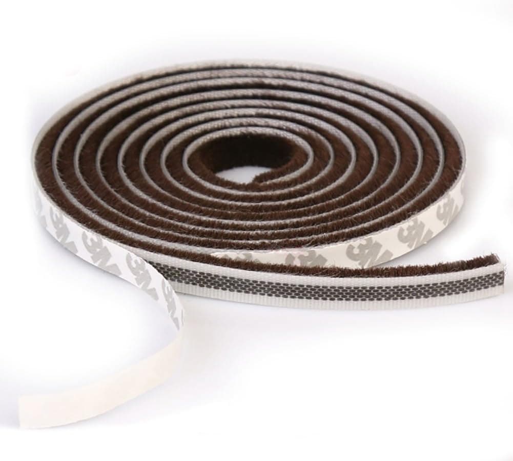 TamBee Pile Weatherstrip Brush Weather Stripping Self-Adhesive Pile Weatherstripping for Door & Window 3/8-Inch x 3/8-Inch Brown (16.5ft)