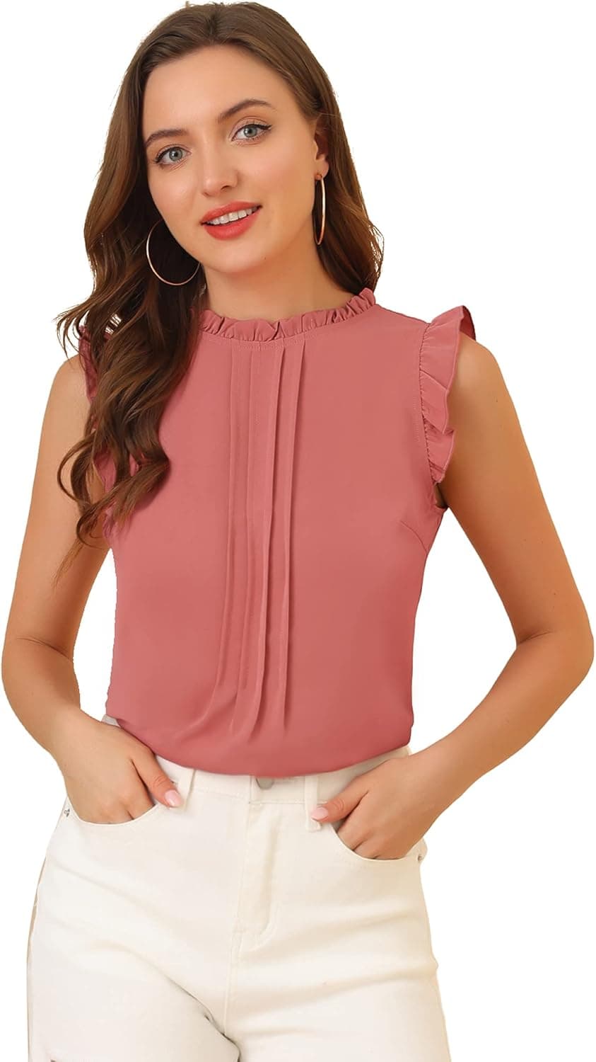 Allegra K Women's Ruffled Business Office 1950s Vintage Sleeveless Work Blouses Top
