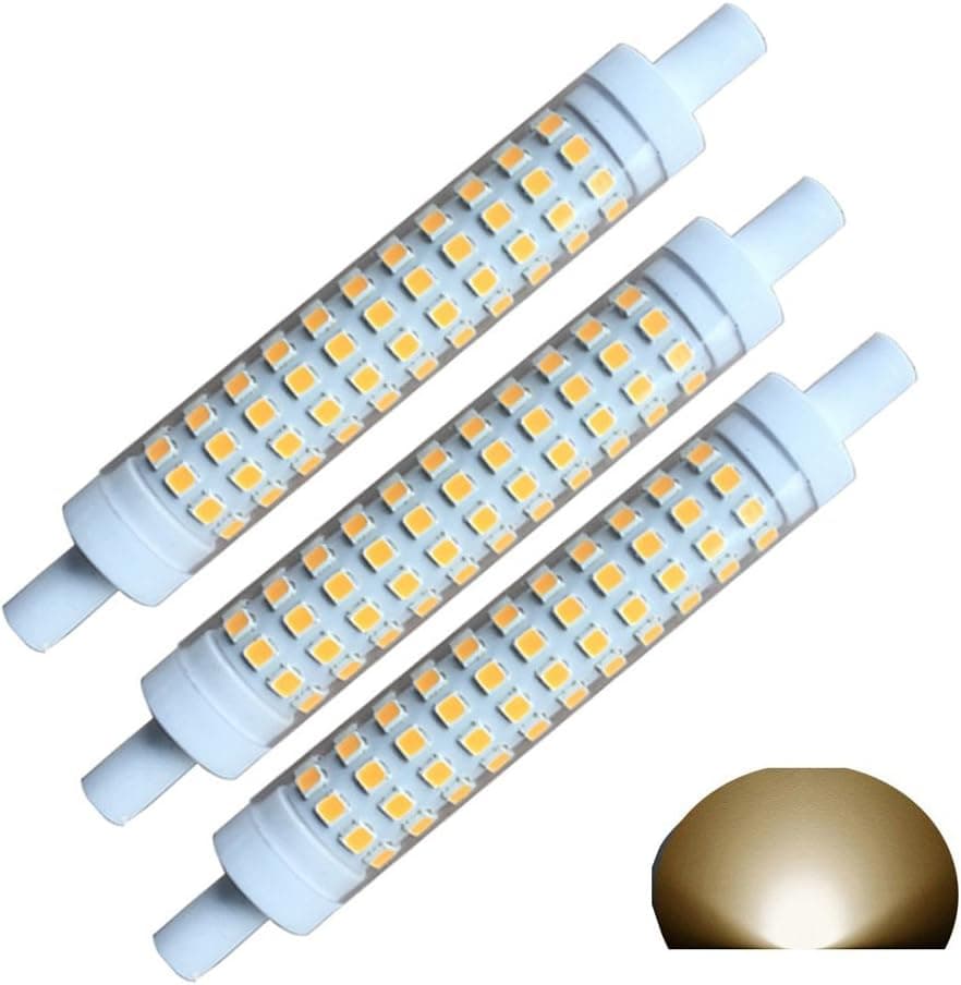 qlee R7S LED 118mm 10W Flood Light Dimmable 4.7" J118 Equivalent 100w Halogen Incandescent Bulb Warm White3000k AC 120V 1000LM Double Ended J Type 4.7 Inch Floodlight SpotLights Wall Light,3 Pack