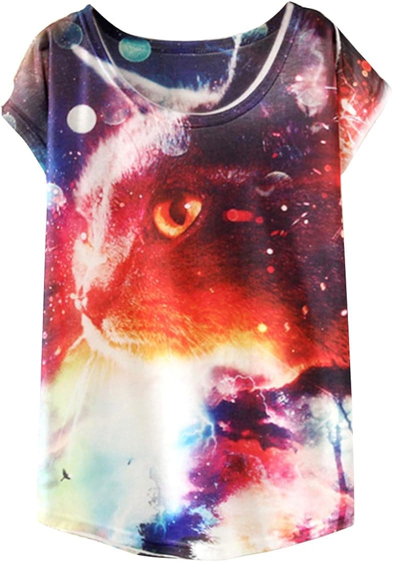 Pink Queen®Women's Casual Digital Printed Pullover Crewneck T-Shirts Tops