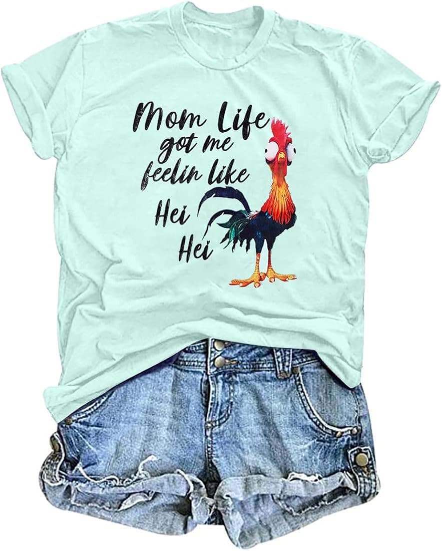 Mom Life Shirts for Women Mom Life Got Me Feelin Like HEI HEI Short Sleeve T-Shirt Themed Party Casual Top