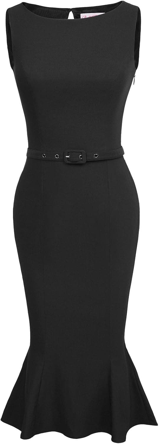 Women's Retro Vintage Sleeveless Mermaid Party Pencil Dress Black Size XL BP426-1