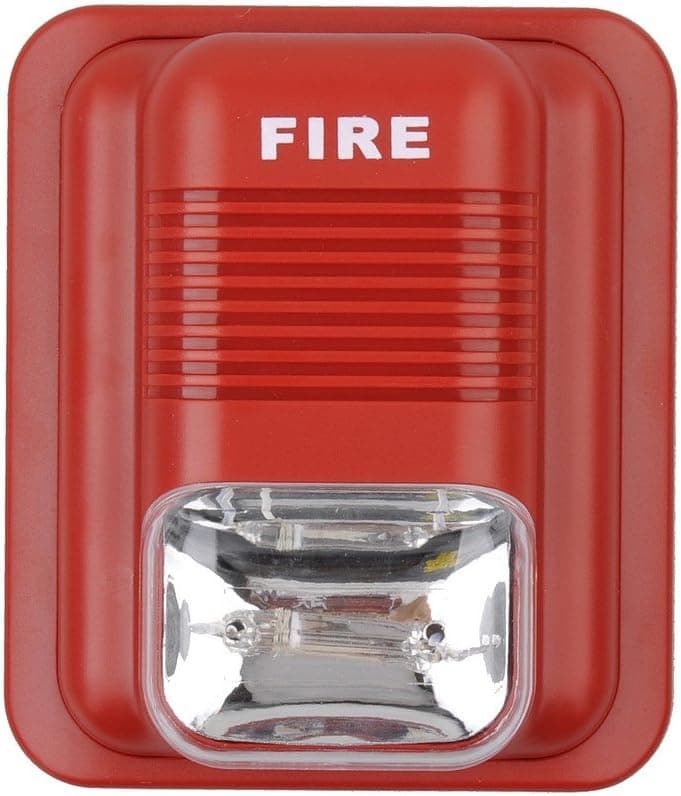 Fire Alarm Siren Red Sound and White Flash Light for Fire Safety Systems