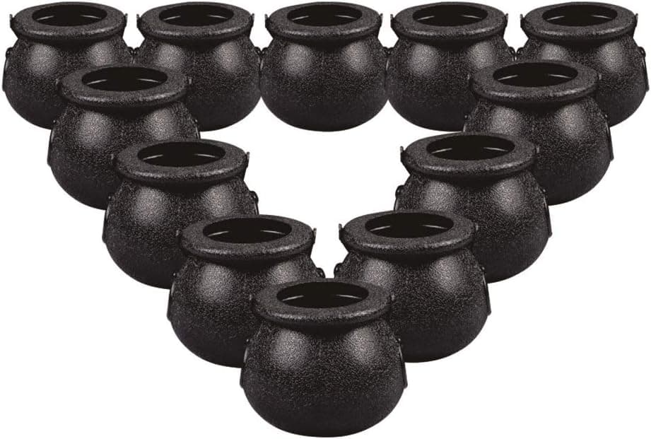Plastic Cauldron, Mini Black Witch Cauldron, Multi-purposed Novelty Candy Holder Pot with Handle for Wizard Party, Halloween, St Patrick's Day Party Favors (2 1/4-2 3/4", Pack of 12)