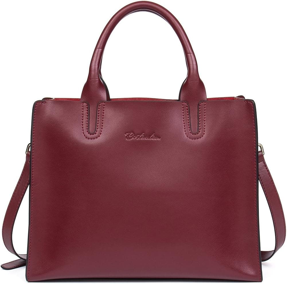 BOSTANTEN Leather Briefcase Messenger Satchel Bags Laptop Handbags for Women (4-Wine red)