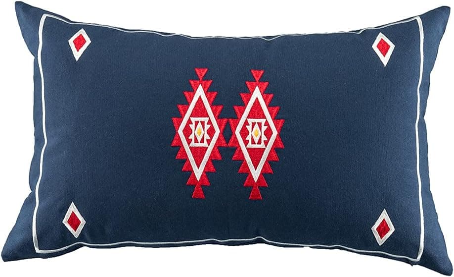 Vfuty Decorative Tribal Lumbar Throw Pillow Cover Aztec Embroidery Farmhouse Pillow Case Rectangle Cushion Cover for Couch Sofa Bed, 12 x 20 Inch Navy Blue
