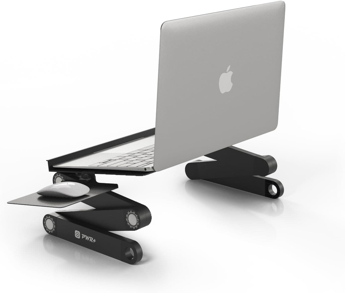 Pwr Portable Laptop Table Desk Adjustable Riser: Stand with Mouse Pad Fully Ergonomic Mount Ultrabook MacBook Notebook Light Weight Aluminum Black Bed Tray Desk Book Fans Up to 17"