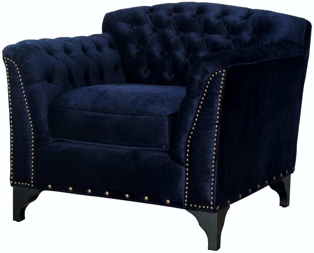 Tov Furniture The Waterford Collection Modern Velvet Fabric Upholstered Wood Living Room Accent Club Chair, Navy