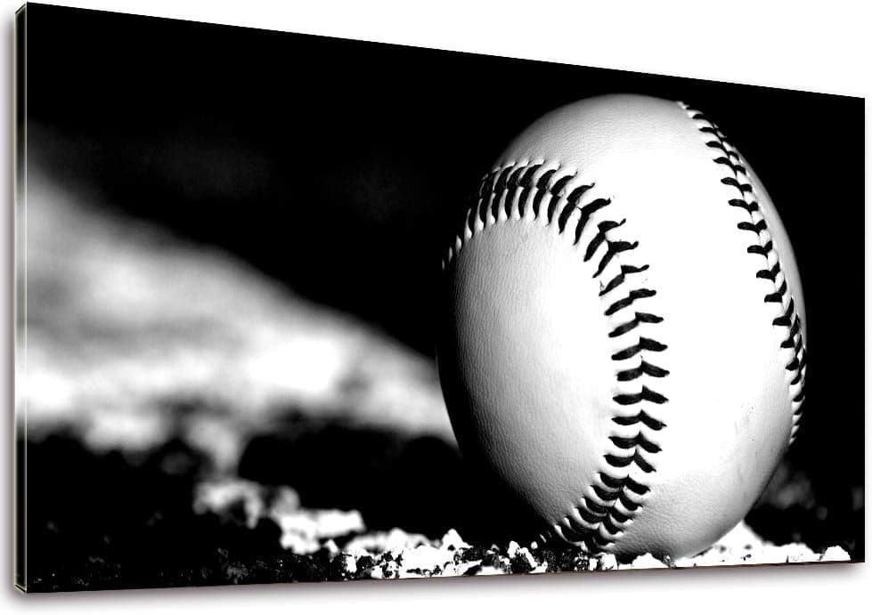 Canvas Prints Wall Art Black White Baseball Rustic Sports-Large 20"x 40" Picture Printed On Canvas Stretched and Framed for Home Living Room Decor