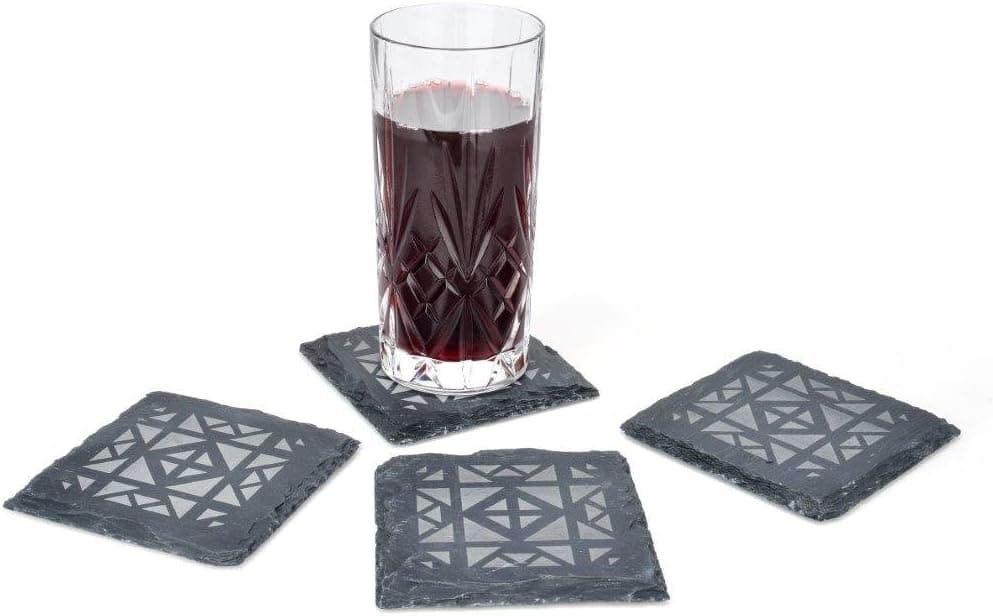 Trademark Innovations Slate Coaster Engraved with Contemporary Design (Set of 4), 4" x 4", Black