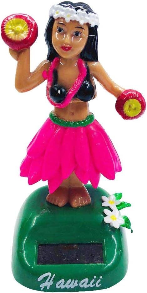 Amosfun Hawaiian Dancing Girl Dashboard Doll Solar Powered Hawaiian Hula Girl Car Ornaments Decoration (Pink)