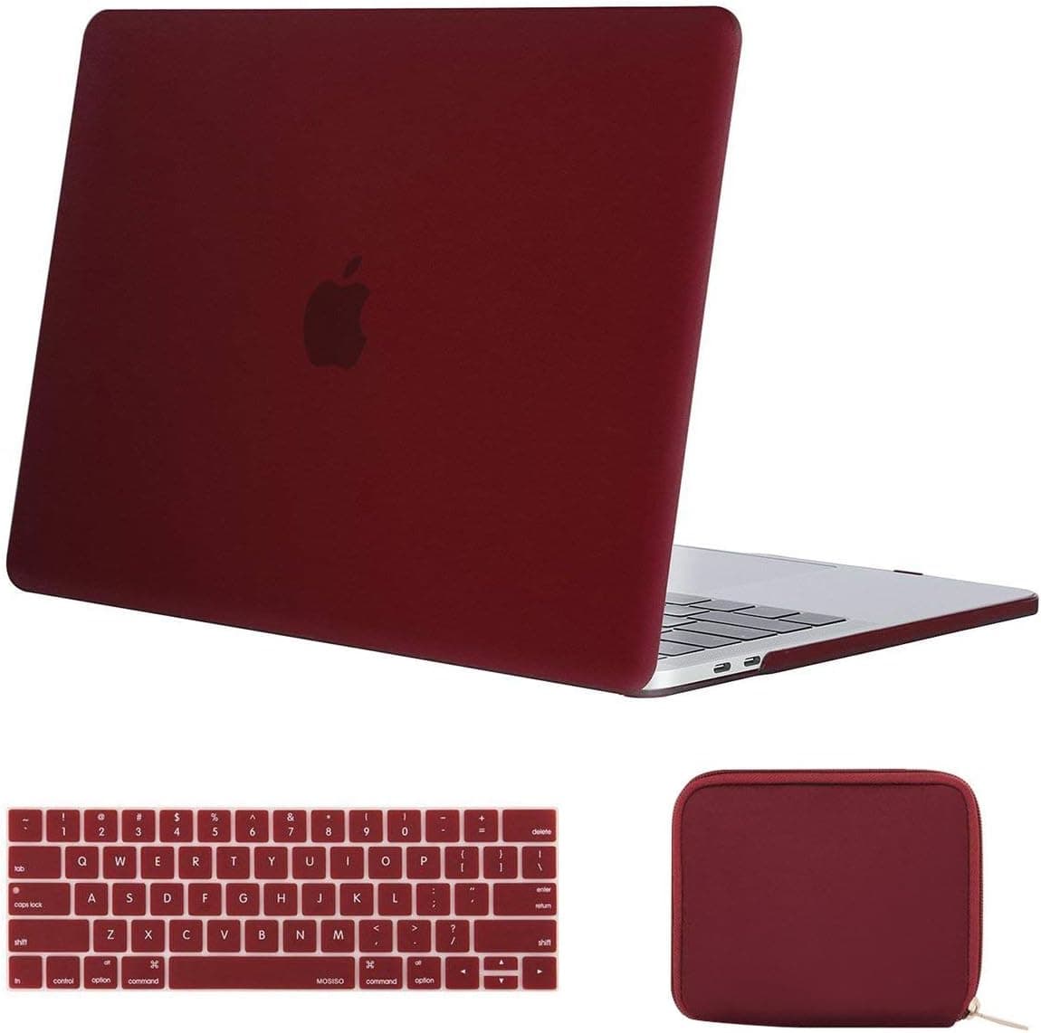 MOSISO Compatible with MacBook Pro 15 inch Case 2019 2018 2017 2016 Release A1990 A1707 with Touch Bar, Plastic Hard Shell Case & Keyboard Cover & Water Repellent Neoprene Storage Bag, Marsala Red