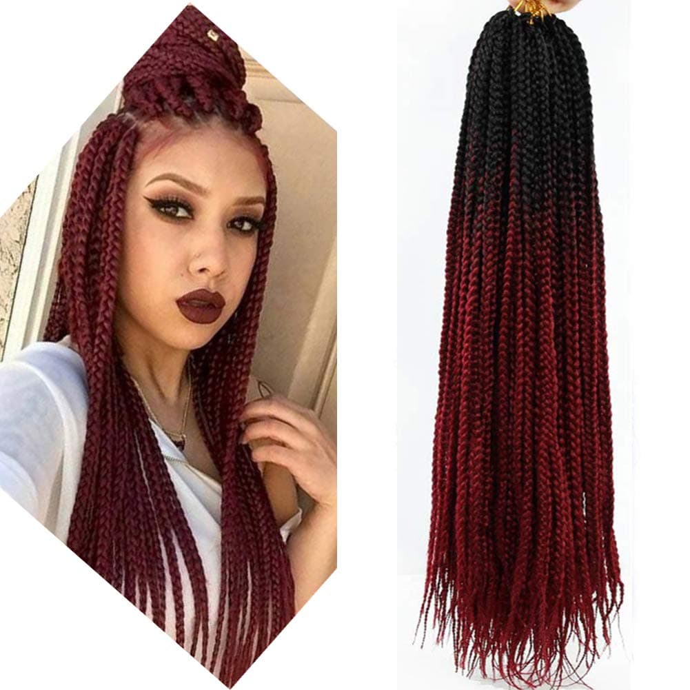 6 Packs Box Braids Crochet Hair Crochet Box Braids Pre-looped Synthetic Hair Crotchet Box Braids Hair 22 Inch (ombre wine red, 22inch) …