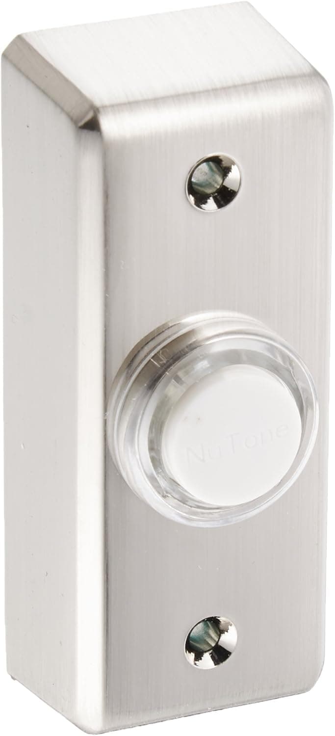 NuTone PB69LSN Wired Lighted Door Chime Push Button, Satin Nickel