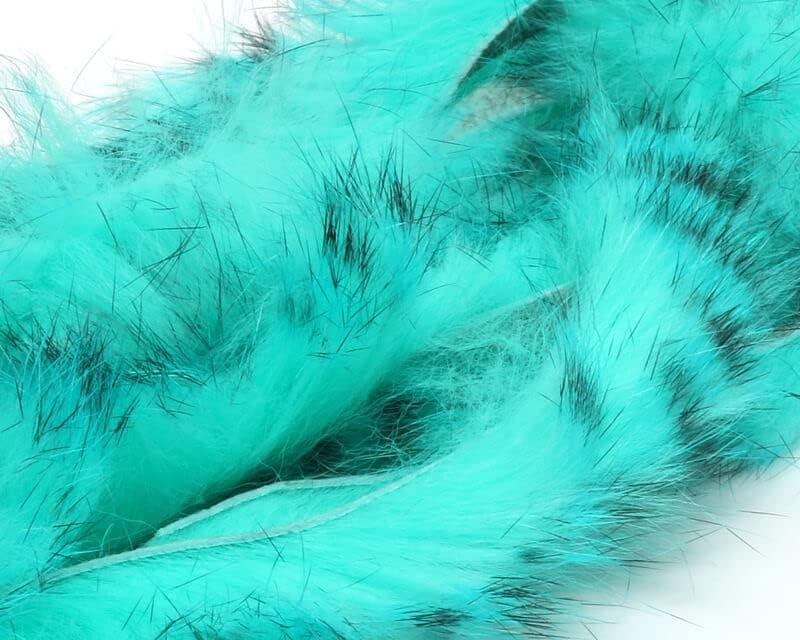 Hareline Barred Polychrome Rabbit Strips - Turquoise/Blue Barred Black