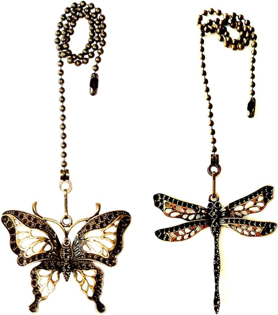 GDQLCNXB Ceiling Fan Pull Chain Ornaments Extension,12 Inches Lighting And Fan Beaded Ball Fan Pull Chain Extender with Connector, Dragonfly and Butterfly Ceiling Fan Pull Chain Set-2Pcs