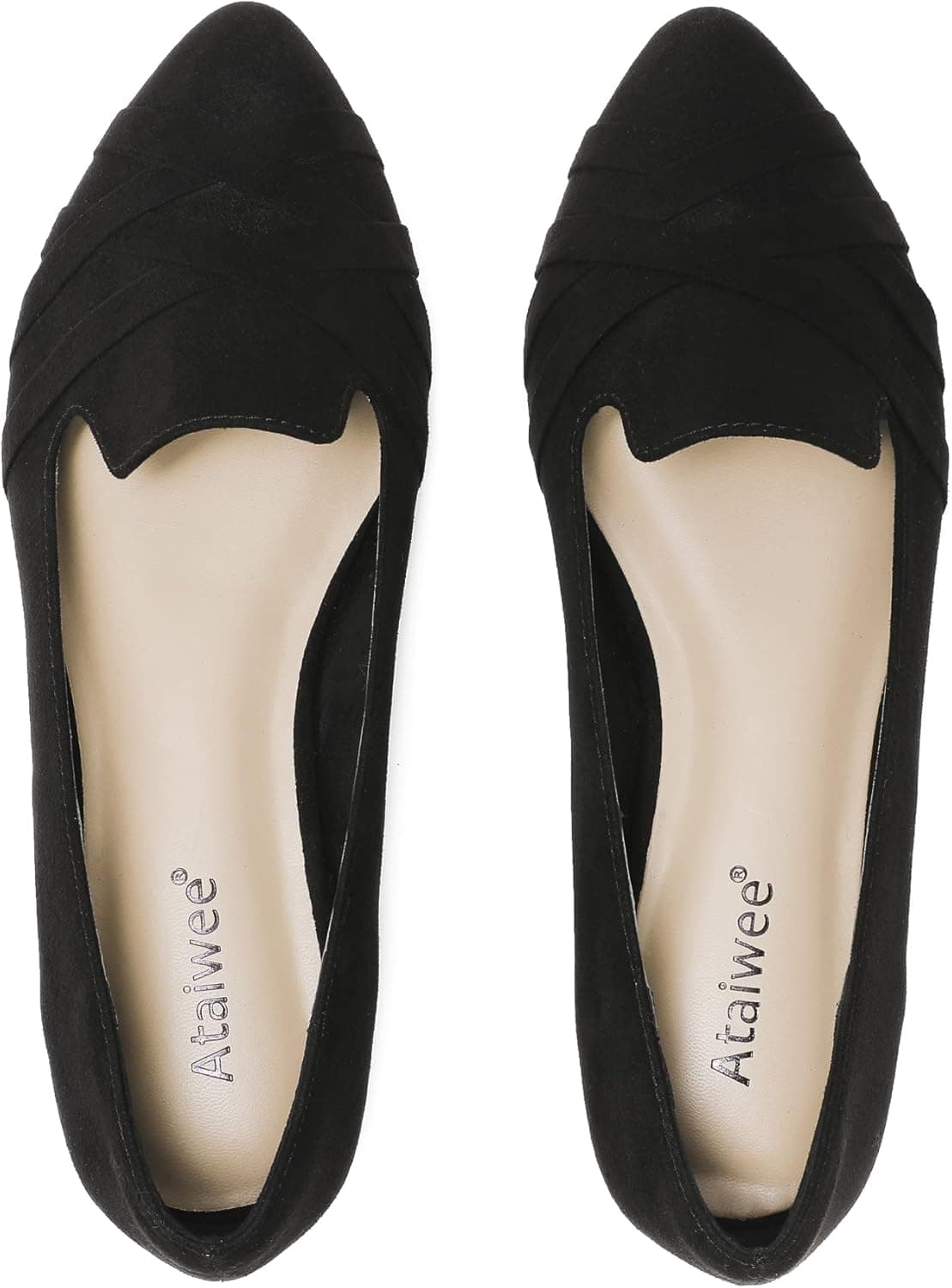 Ataiwee Women's Wide Width Flats Shoes - Ladies Pointed Suede Plus Size Loafer Dress Shoes.