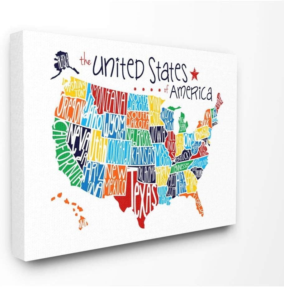 Stupell Industries Use Rainbow Typography Map On White Background Canvas Wall Art, 24 x 30, Design by Artist Erica Billups