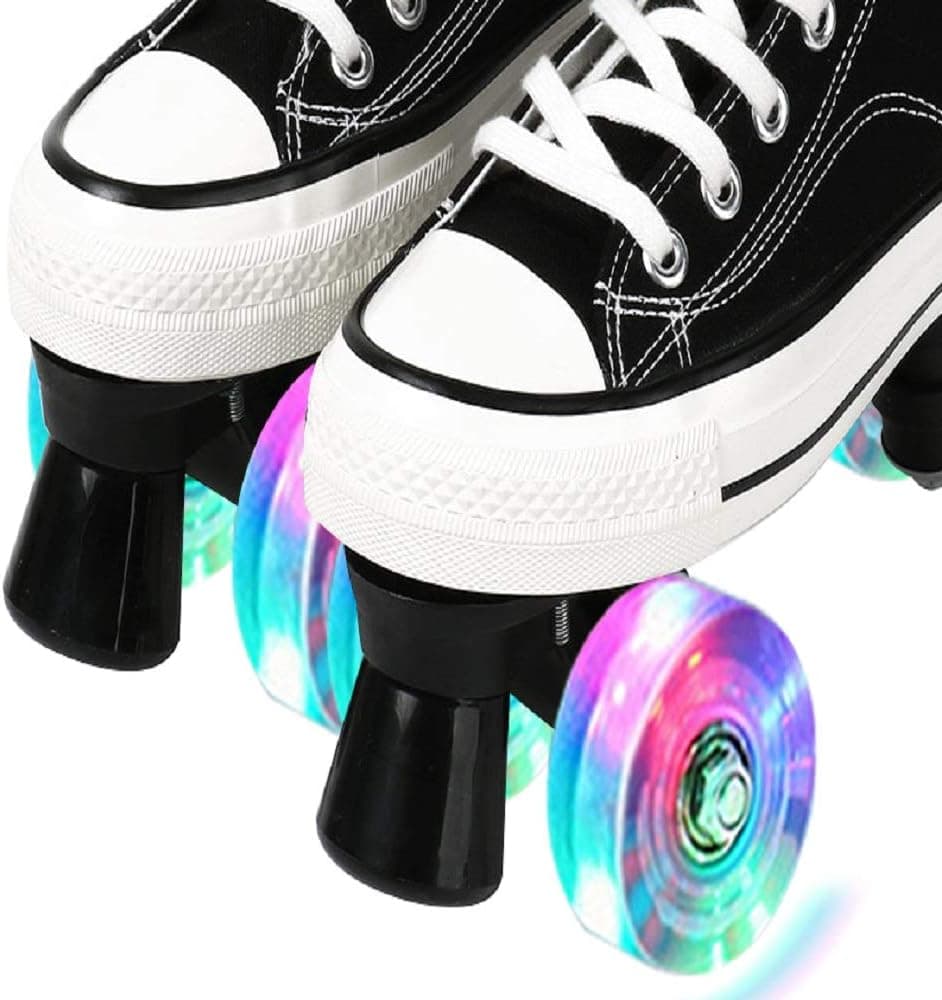 Comeon Unisex Roller Skates Adjustable High-top Roller Skates Double-Row Roller Skates Light Up Wheels for Boys and Girls (Black with Light,44)
