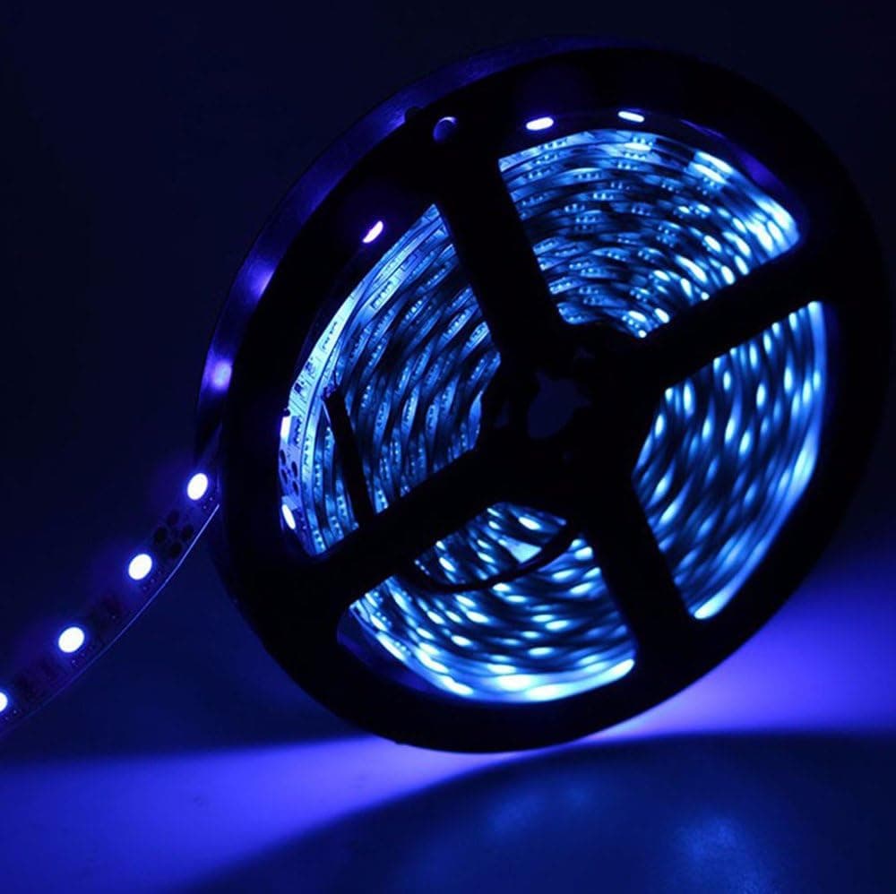 PowerMall 5050 Blue Light , 12V Flexible LED Strip Lights, LED Tape, Super Bright 300 Units LEDs, Non-waterproof, Light Strips, Pack of 16.4FT 5M+ 5A Adapter Power Supply For Home lighting and Kitchen