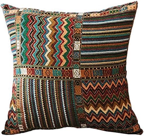 M MOCHOHOME Bohemian Style Retro Decorative Cotton/Linen Blend Wave Stripe Square Euro Throw Pillow Cover Case Pillowcase Cushion Sham - 22" x 22"