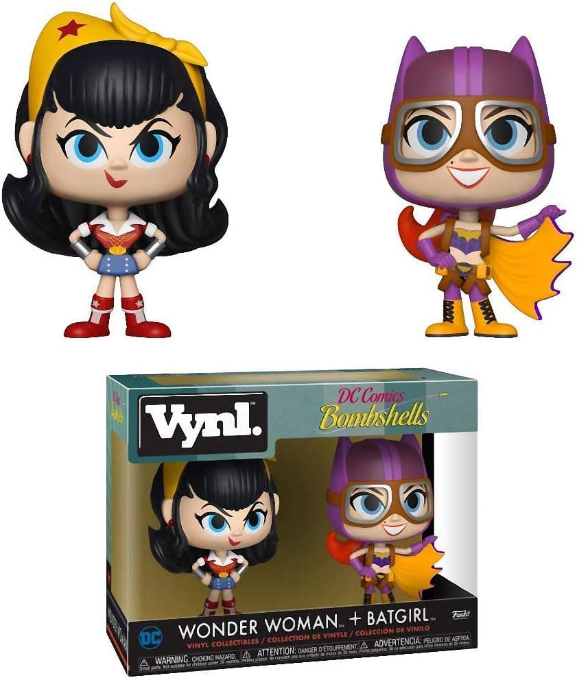 Funko Wonder Woman & Batgirl: DC Bombshells x Vynl. Vinyl Figure Set + 1 Official DC Trading Card Bundle [32111]