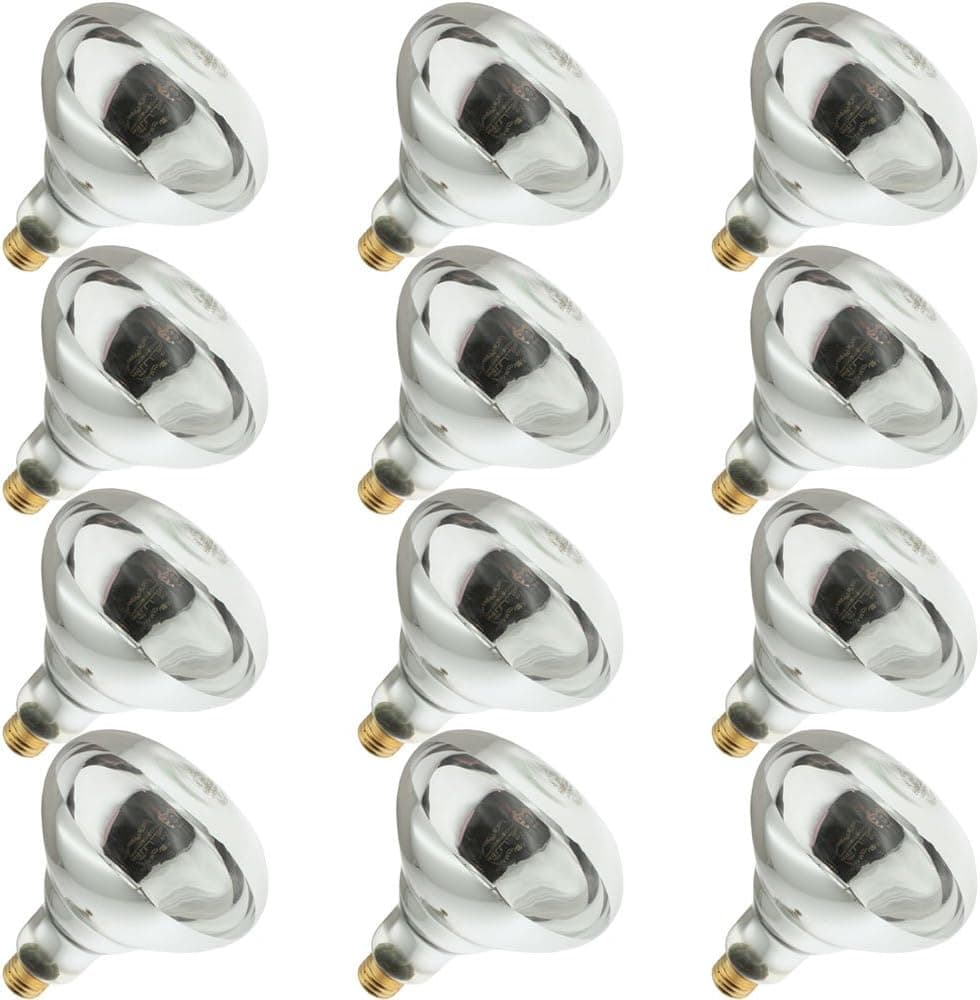 Industrial Performance 250R40/1, 250 Watt, 120 Volt, R40 Glass Size, 5000 Hour Life, Medium Screw (E26) Base,Infrared Reflector Heat Lamp Light Bulb (12 Bulbs)