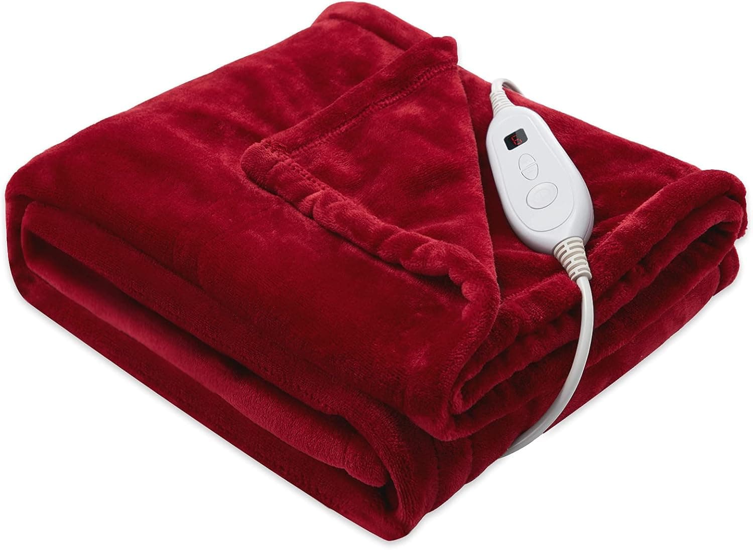 WOOBOBEE Electric Blanket Heated Throw Red Fast Heating Throw 50" x 60" with 6 Heating Levels 2 Hour Auto Off, Red 50x60 Home Office Use