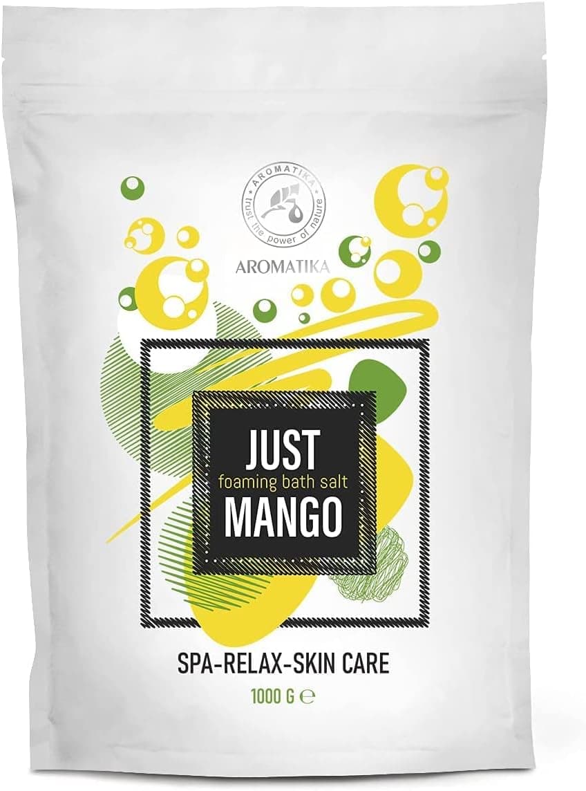 Foaming Bath Sea Salt Mango 35 Oz (1000g) - Bubble Bath Salts with Almond & Grape Seed Essential Oil & Mango Fruit Extract for Bath Soak - Relaxing Bath - Relaxation - Aromatherapy Bath Salts