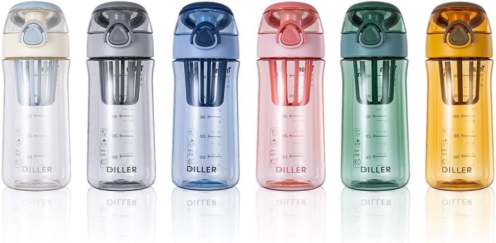 Diller Shaker Bottle, 18 oz Protein Mixer Bottle for Fitness CrossFit Training Sports, BPA Free & Leakproof (Grey)