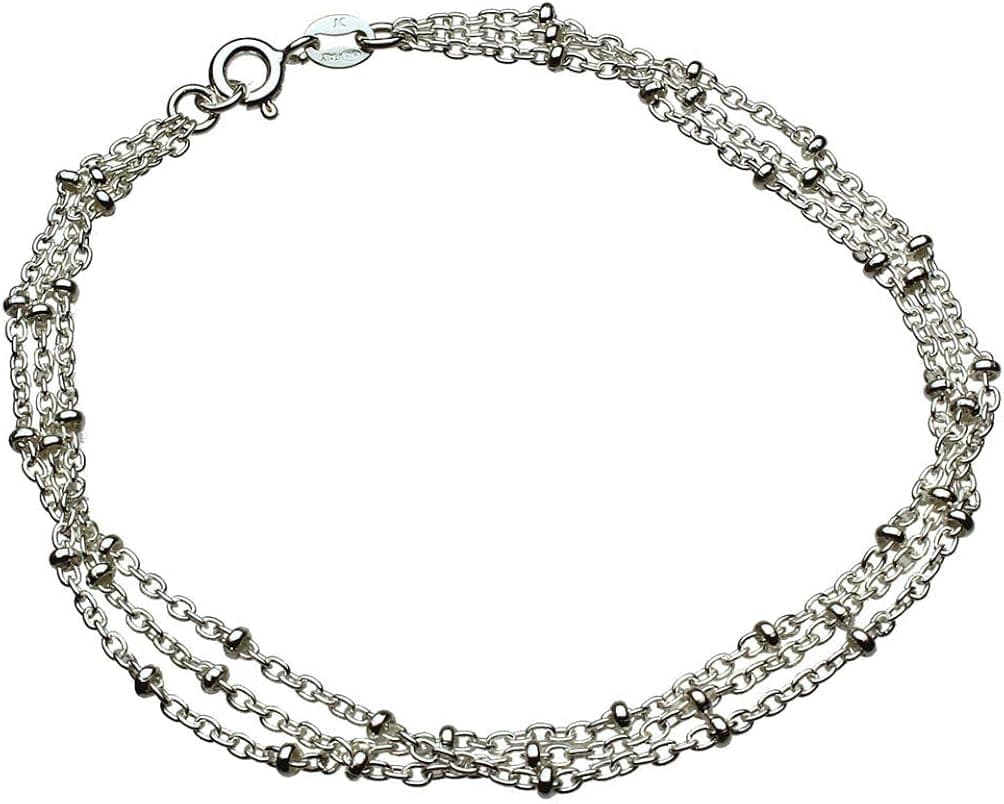 Multi-Strand Sterling Silver Chain Station Beads Bracelet Anklet