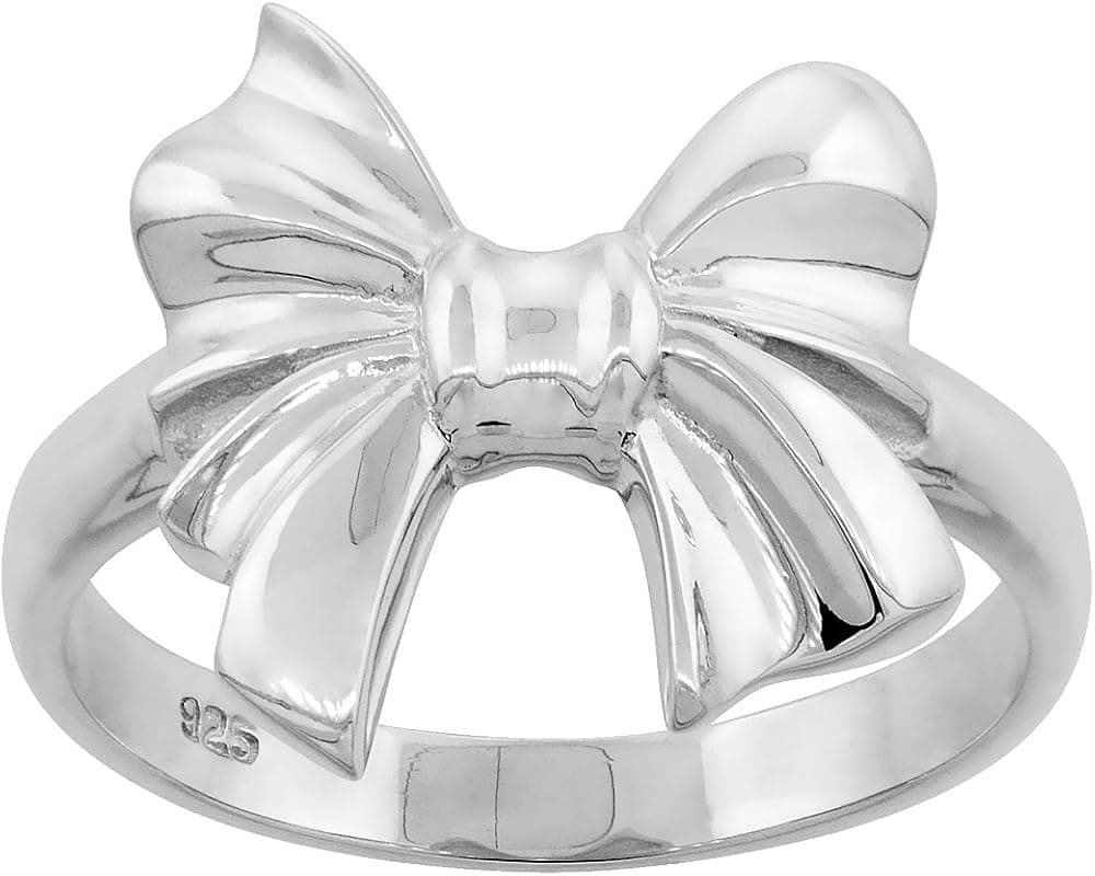 Sterling Silver Bow Ring for Women Hefty Flawless Polished Finish 3/4 inch Sizes 6 to 10