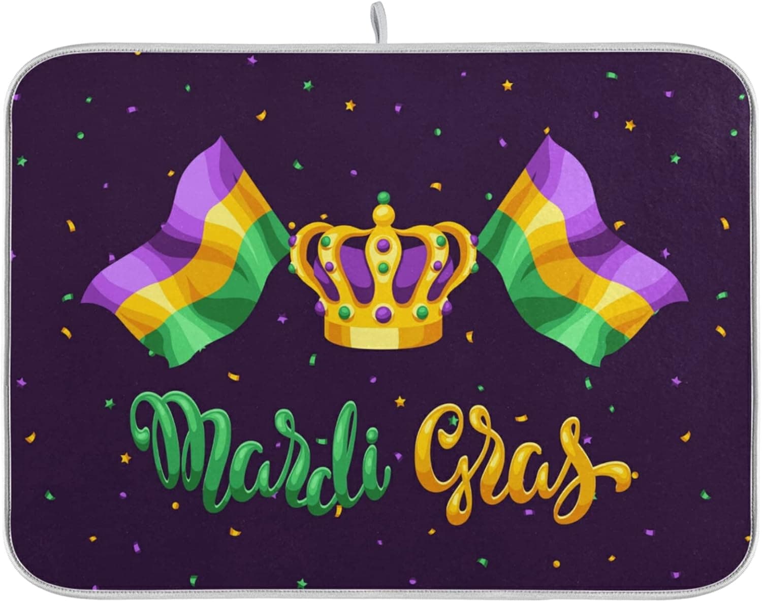 xigua Dish Drying Mat Mardi Gras Theme Absorbent Dry Mats for Dishes Draining Pad for Kitchen Countertop 16" x 18"