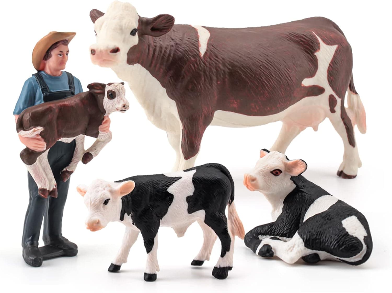 Cows Toys for Kids 4PCS Realistic Simmental Cow Holstein Calf Lying Calf Cake Topper Farm Animal Set Decor Collection School Gift for Toddlers