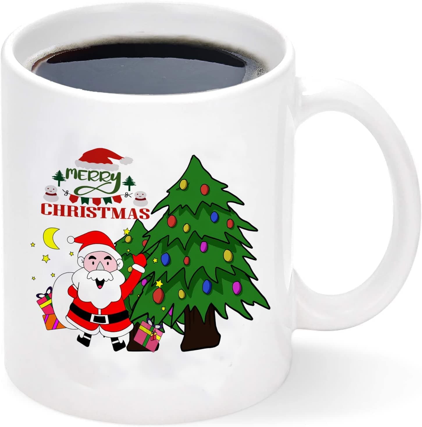 Christmas Coffee Mug, Merry Christmas Mug, Christmas Holiday Coffee Mug with Santa Claus Christmas Tree, Christmas Gifts Birthday Gifts for Family Friends, Christmas Theme Mugs 11Oz White