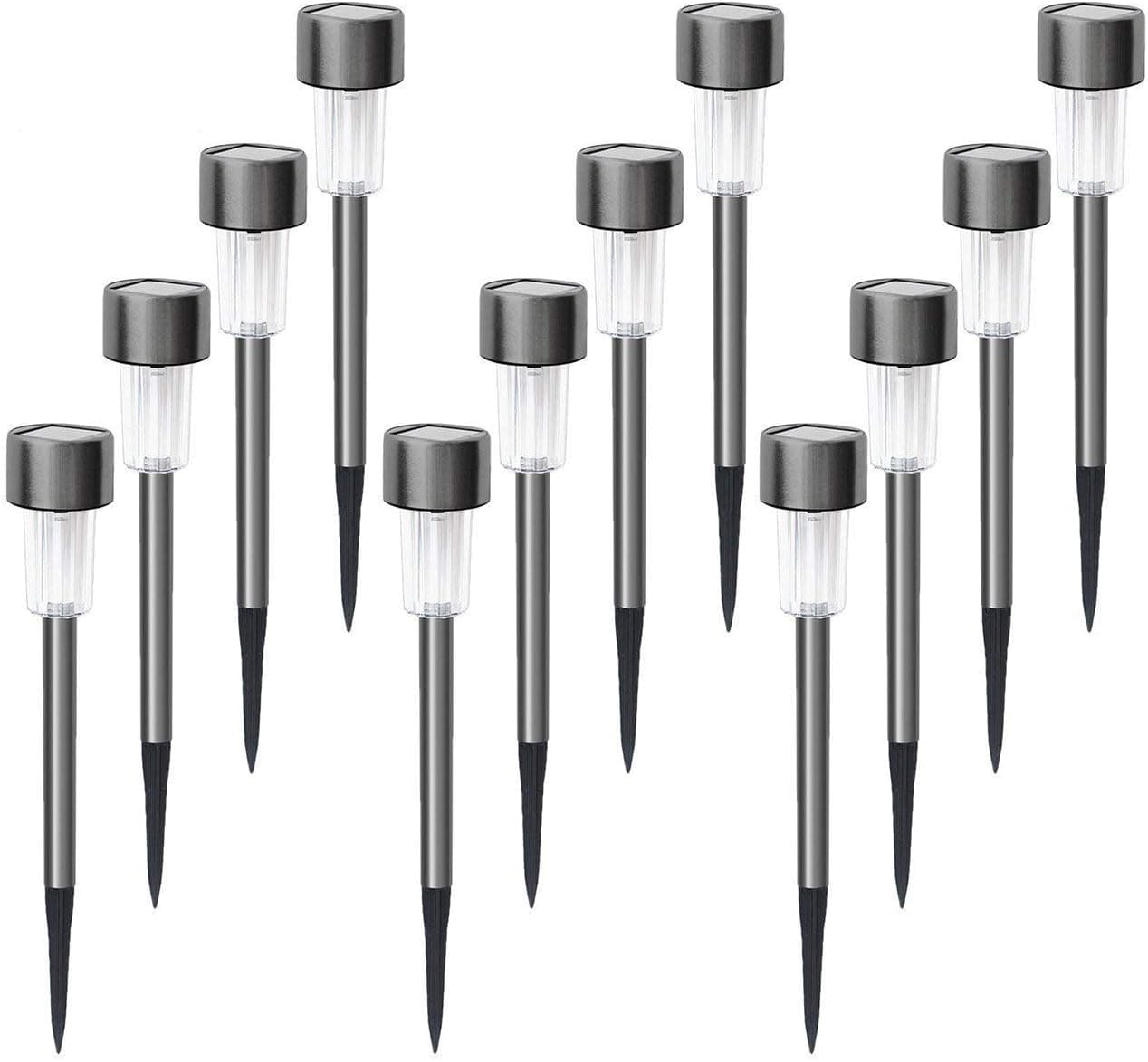 Solar Lights Outdoor 12 Pack Solar Pathway Lights Solar Garden Lights, Warm White Landscape Lighting for Lawn, Patio, Walkway, Driveway (Gunmetal)