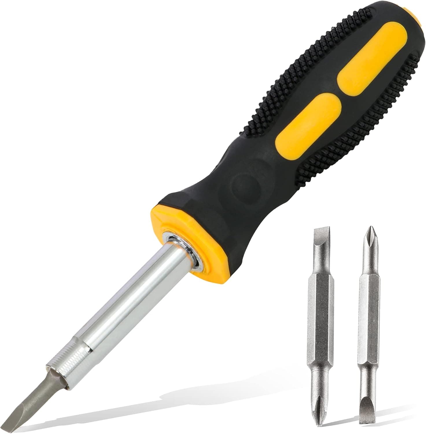 6 in 1 Screwdriver set with Magnetic Tip, Multi-tool Screw Driver Bit Set with Comfortable Non-Slip Grip, All in 1 Nut Driver with Phillips/Slotted Super Quality Steel Bits, with Built-in bit holder