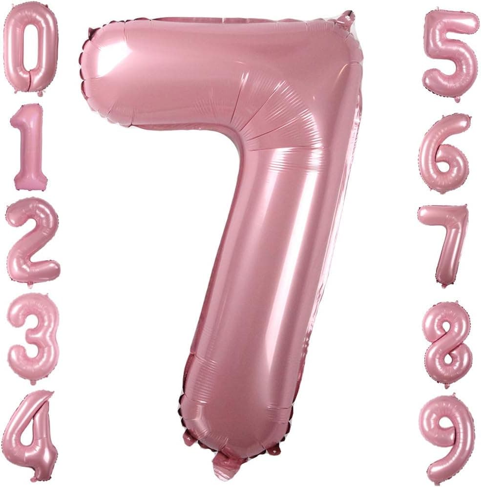 Tellpet Number 7 Balloon, 7th Birthday Party Balloons for Girl, Foil Mylar Helium Balloons, Light Pink, 40 Inch
