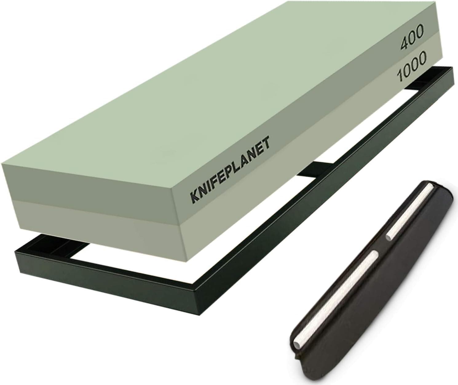 Whetstone Knife Sharpening Stone Set – Deluxe High-Density 400/1000 Dual-Grit Wet Sharpener Waterstone for Knives Complete with Angle Guide and Non-slip Base for Chef level Results (Green)