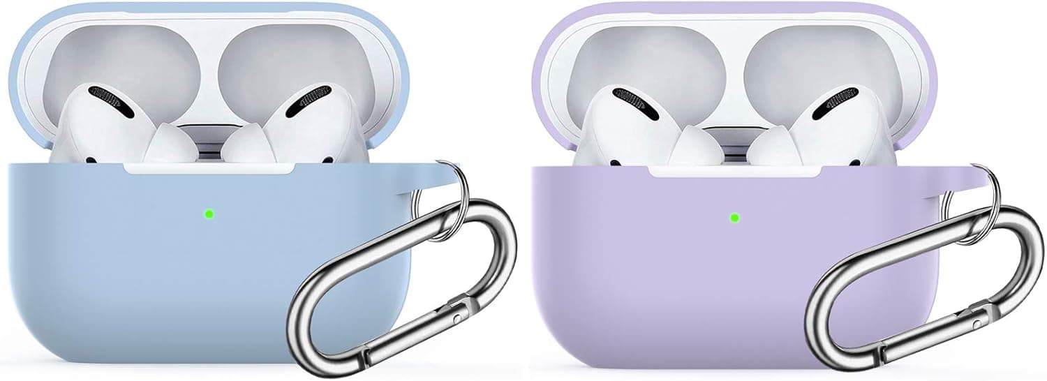 for Airpods Pro Case,Watruer Soft Silicone Skin Cover Shock-Absorbing Protective Case with Keychain for Apple Airpods Pro 2019 (Front LED Visible) - Light Blue/Purple