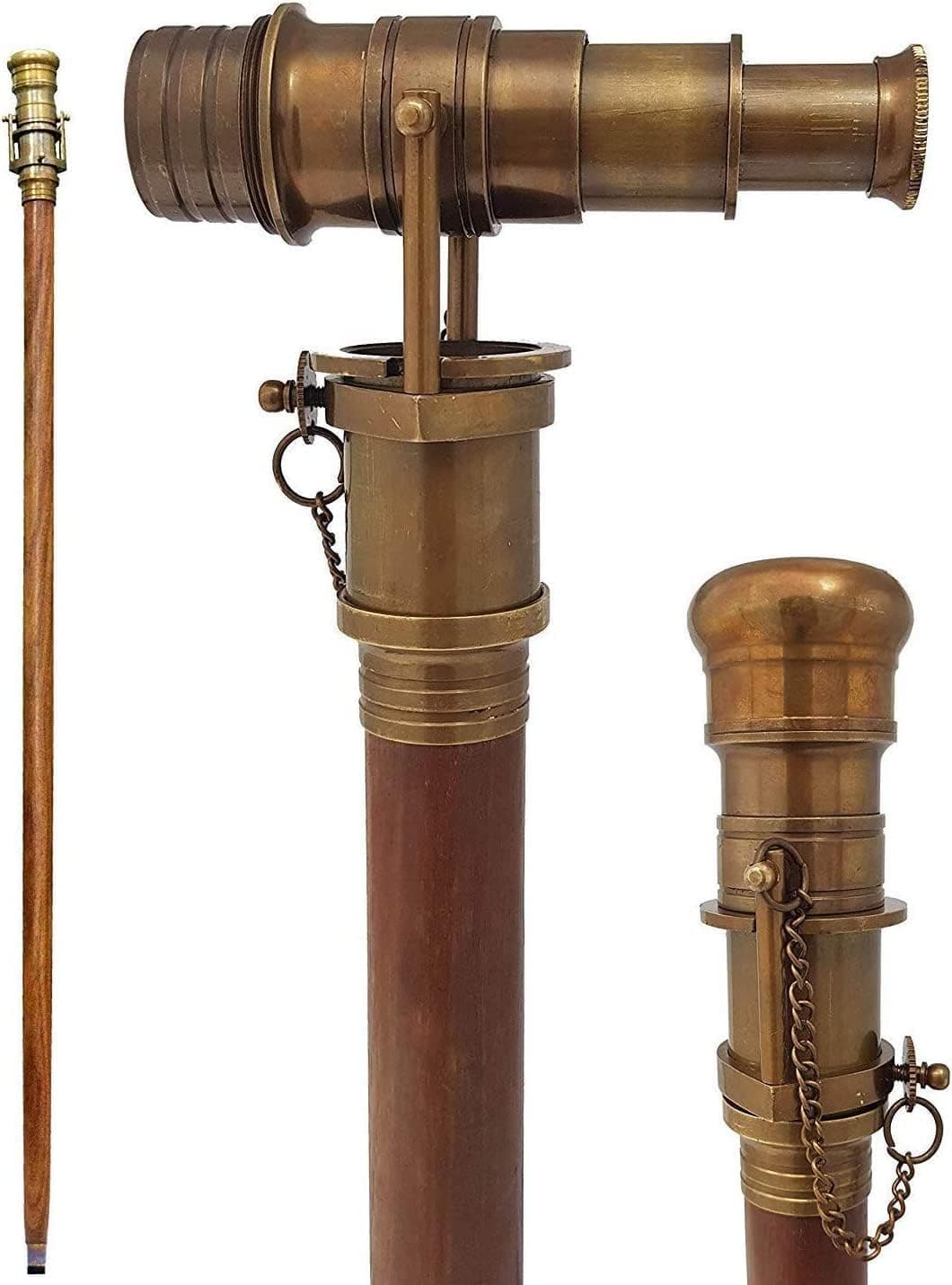Beautiful Nautical Antique Finish Walking Stick Telescope Collectible Wooden Cane with Brass Telescope Handle