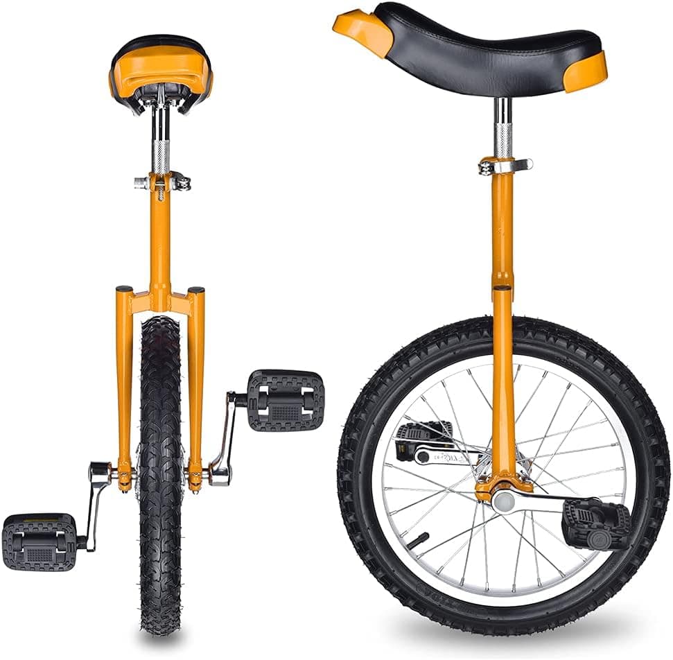 16" Wheel Uni-Cycle Butyl Tire W Stand Height Adjustable Unicycle Cycle Yellow