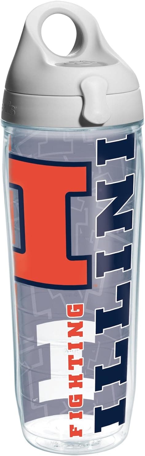 Tervis Illinois University Of College Pride Water Bottle with Grey Lid, 24 oz, Clear -