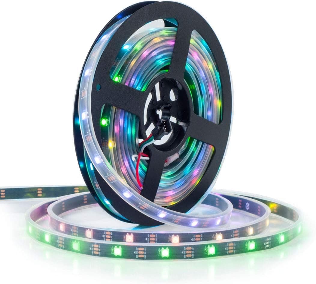 BTF-LIGHTING WS2812B ECO LED Strip, Chasing Effects 5050SMD Individually Addressable 16.4FT 30Pixels/m 150Pixels Flexible Black FPCB Dream Color IP67 Waterproof for Bedroom DIY Projects DC5V