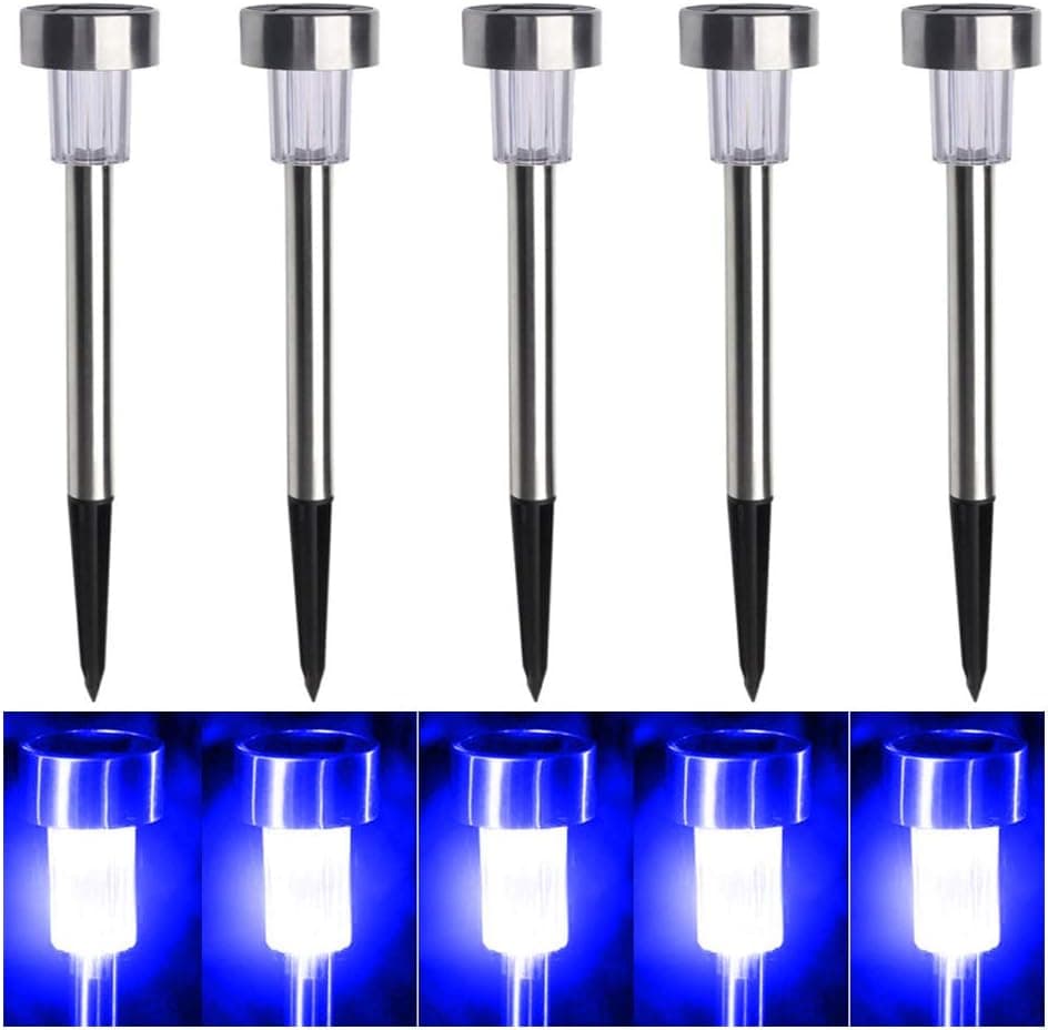 StillCool Solar Garden Lights 5Pack of Blue Outdoor LED Landscape Pathway Lawn Stainless Steel Yard Lamps