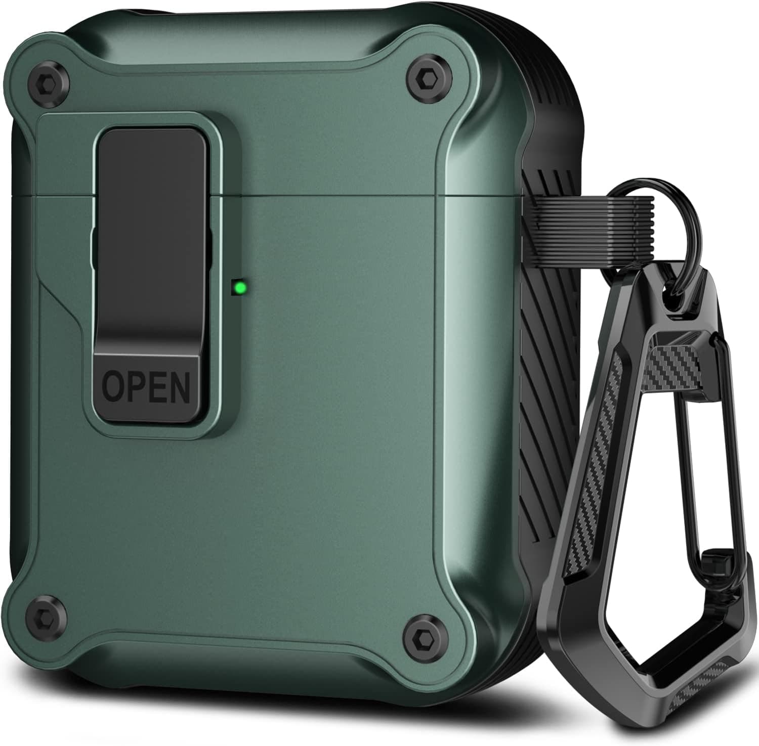 R-fun AirPods 2nd Generation & 1st Generation with Automatic Secure Lock Clip, Hard Shell Full-Body Protective for Women Men with Apple AirPods Wireless Charging Case,Front LED Visible-Pine Green