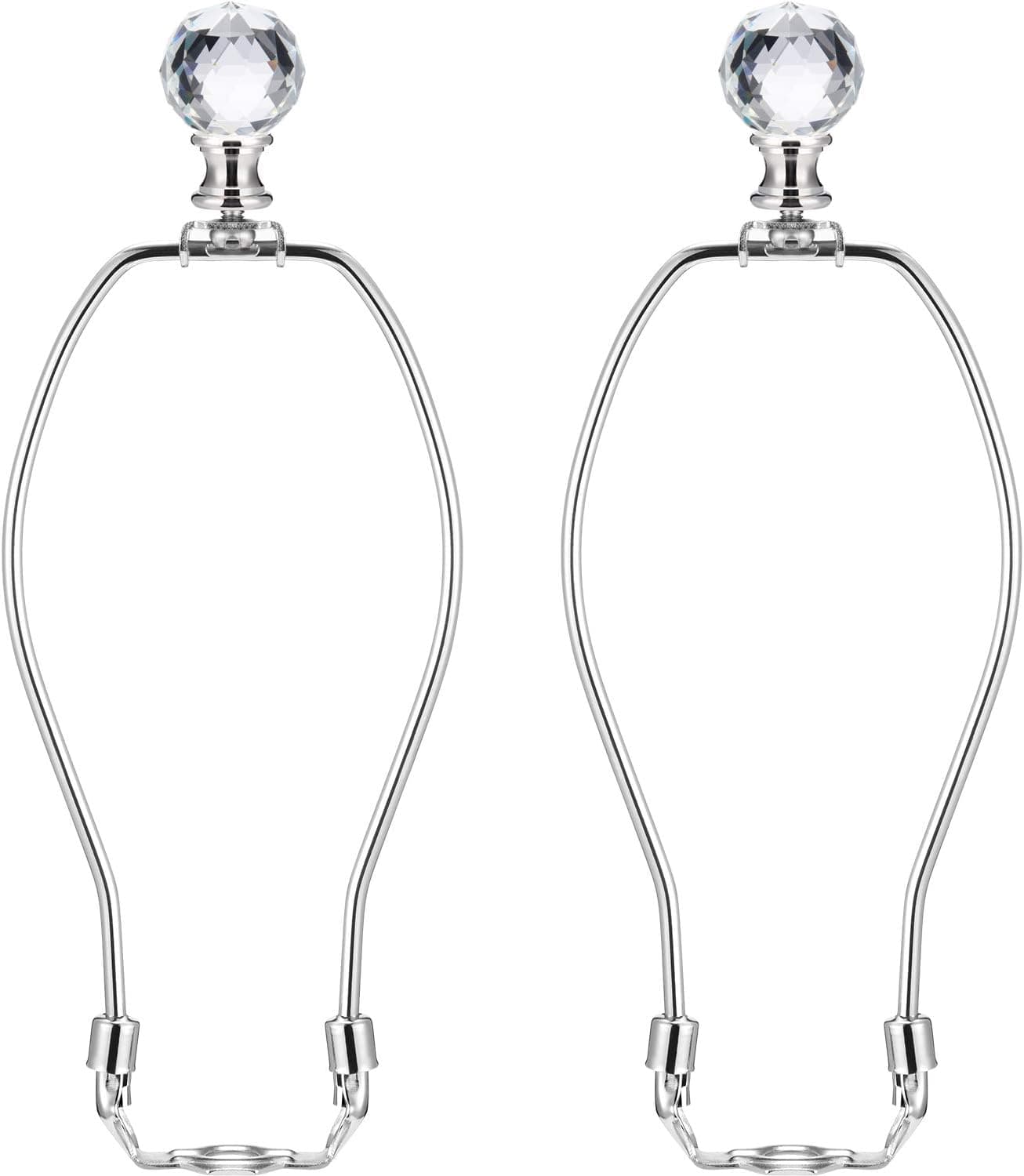 Canomo 2 Set 8 Inches Heavy Duty Lamp Harp Lamp Shade Holder with Saddle and Faceted Crystal Ball Finial for Table Lamp(Silver)