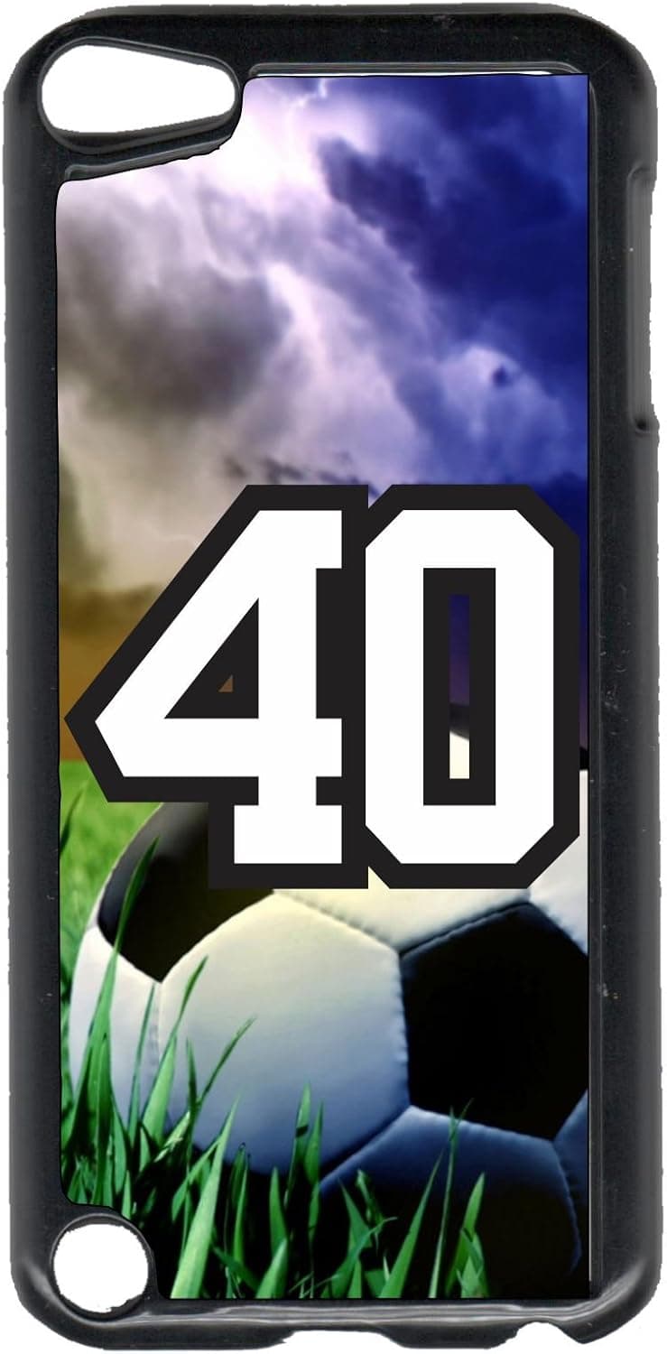 iPod iTouch 5th Generation Case Soccer Ball Grass Field Sky Jersey Number 40 Black Plastic