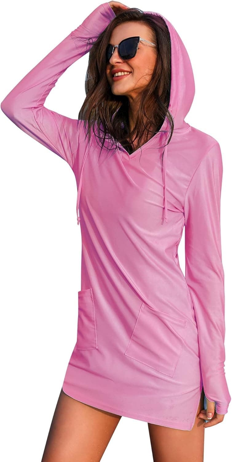 Sykooria Women's Long Sleeve Cover-Up Dress UPF 50+ UV Sun Protection Shirts SPF Hoodie Quick-Dry T-Shirt Outdoor Beach