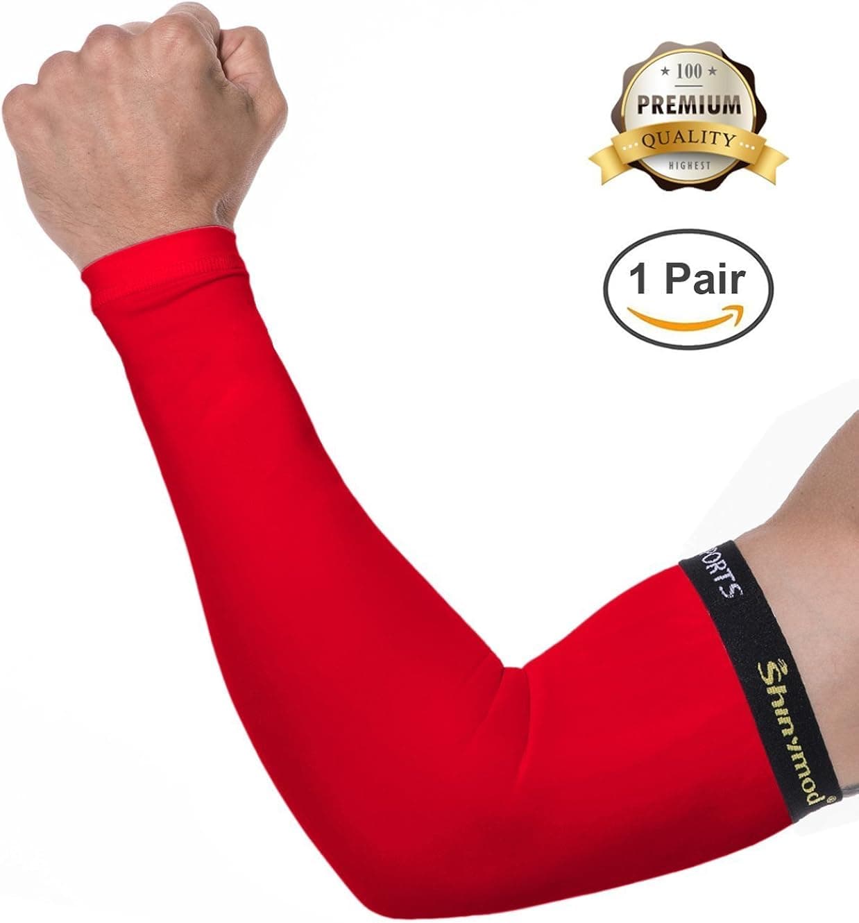 SHINYMOD Arm Sleeves UV Protection Sleeves for Men Women Youth Arm Warmers Compression Sports Long Sleeves Cycling Hiking Golf Basketball Driving Fishing Tattoo Covers Elbow Sleeves (Red, M)